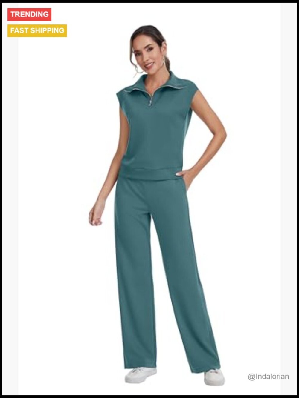 Half Zip Sleeveless Sweatshirt and Drawstring Sweatpant Lounge Set - Picture 2 of 6